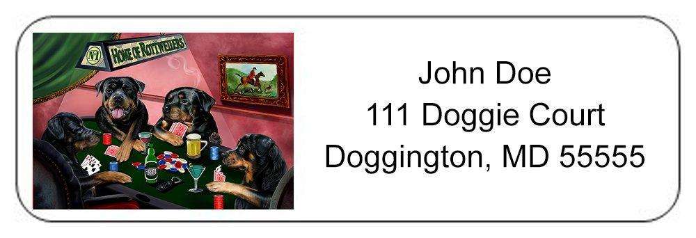 Home of Rottweiler 4 Dogs Playing Poker Return Address Label