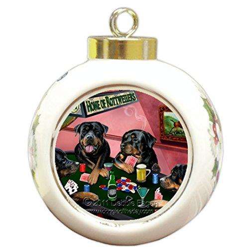 Home of Rottweiler Christmas Holiday Ornament 4 Dogs Playing Poker