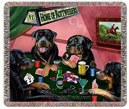 Home of Rottweiler Woven Throw Blanket 4 Dogs Playing Poker 54x38