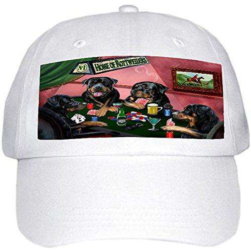 Home of Rottweilers 4 Dogs Playing Poker Hat White