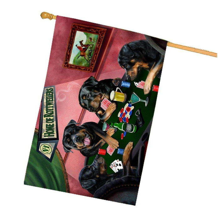 Home of Rottweilers 4 Dogs Playing Poker House Flag
