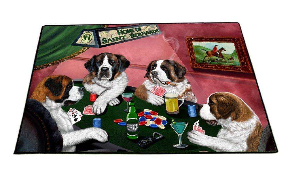 Home of Saint Bernard 4 Dogs Playing Poker Floormat 24" x 36"