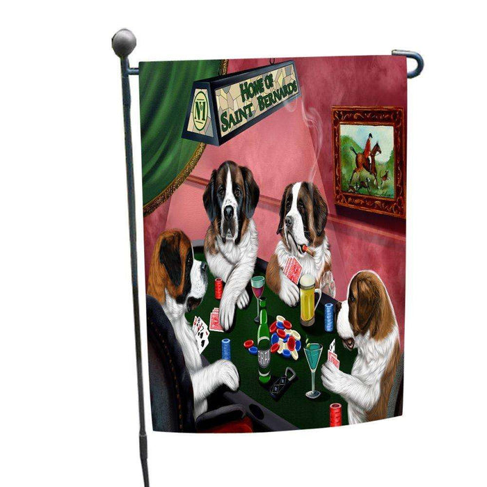 Home of Saint Bernard 4 Dogs Playing Poker Garden Flag