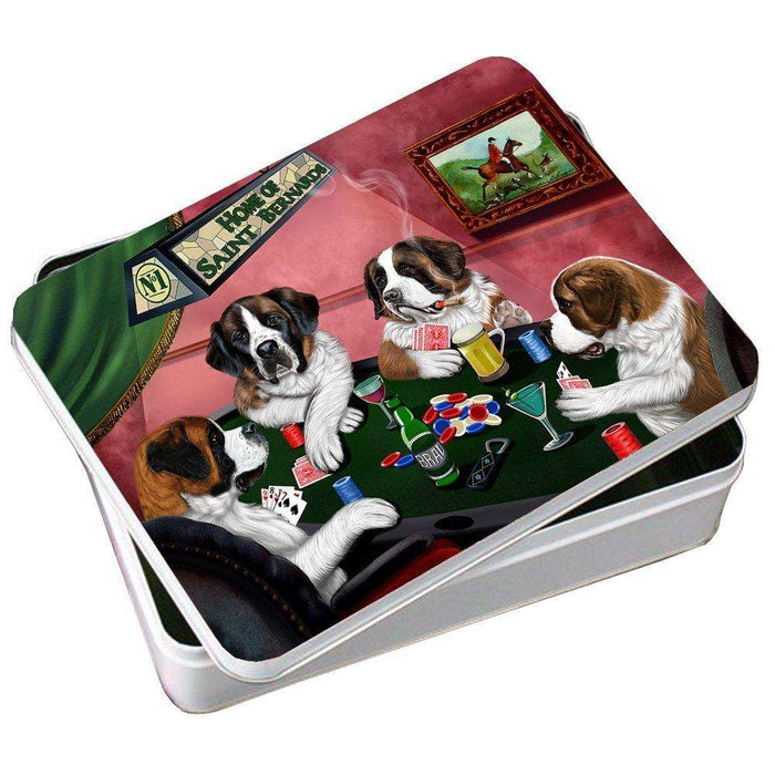 Home of Saint Bernard 4 Dogs Playing Poker Photo Tin
