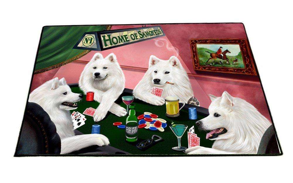 Home of Samoyed 4 Dogs Playing Poker Floormat 24" x 36"