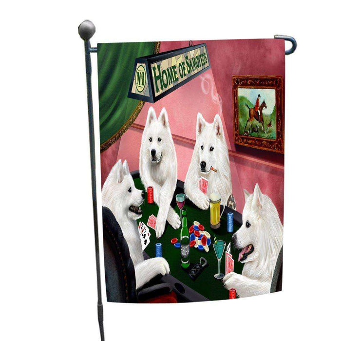 Home of Samoyed 4 Dogs Playing Poker Garden Flag