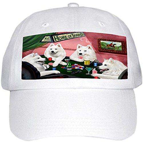Home of Samoyed 4 Dogs Playing Poker Hat White