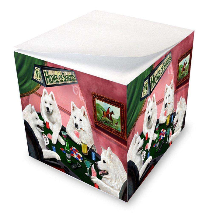 Home of Samoyed 4 Dogs Playing Poker Note Cube