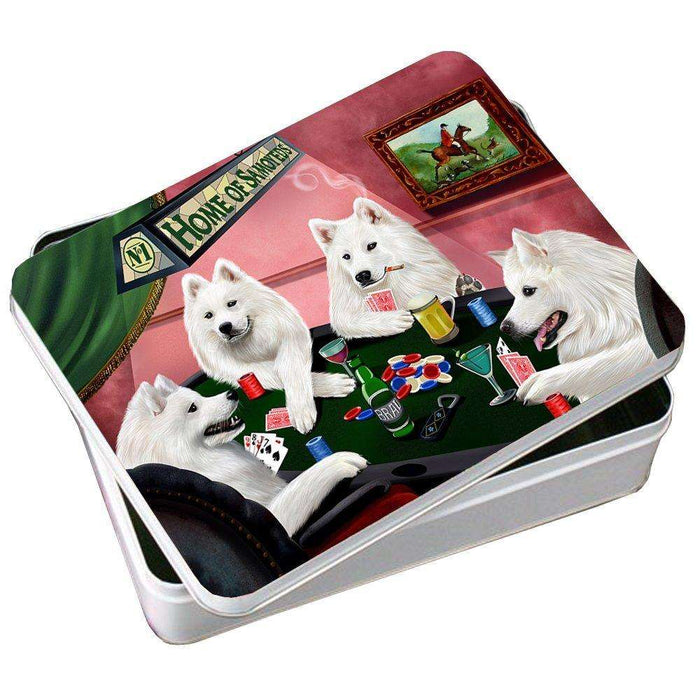 Home of Samoyed 4 Dogs Playing Poker Photo Tin