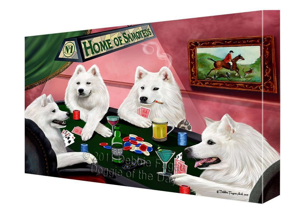 Home of Samoyed Dogs Playing Poker Canvas Gallery Wrap 1.5" Inch