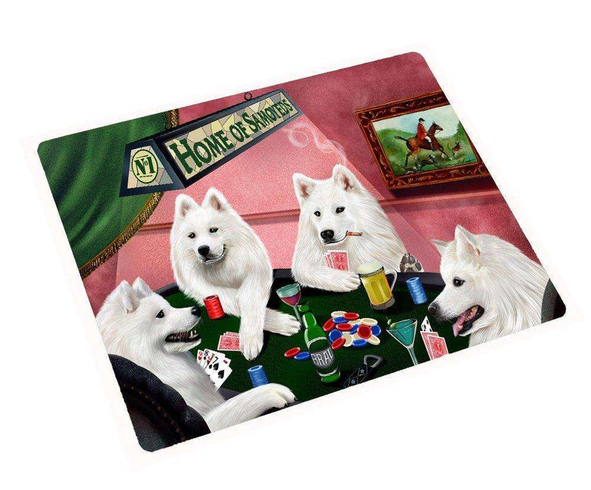 Home of Samoyeds Large Tempered Cutting Board 4 Dogs Playing Poker