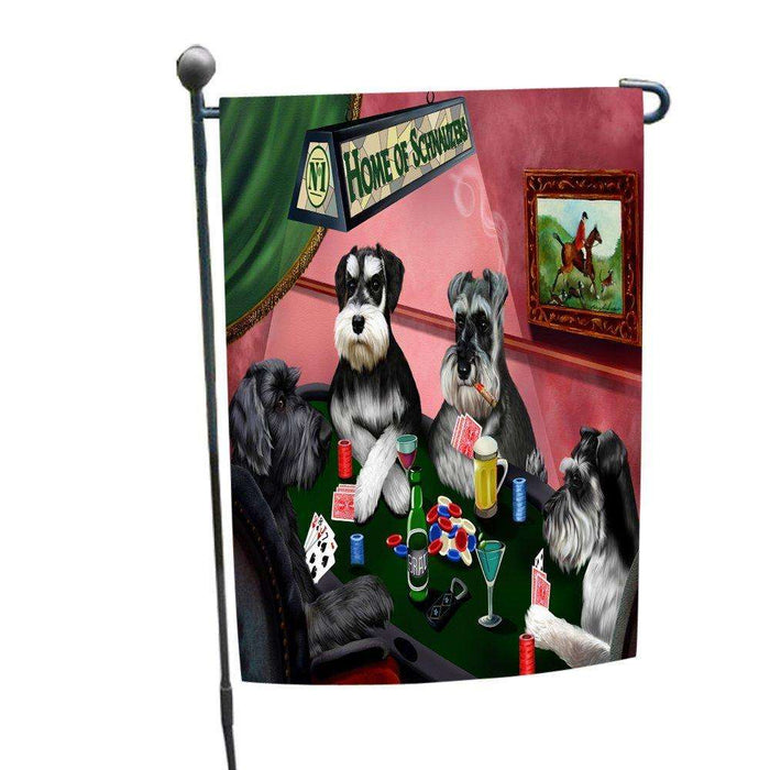 Home of Schnauzer 4 Dogs Playing Poker Garden Flag