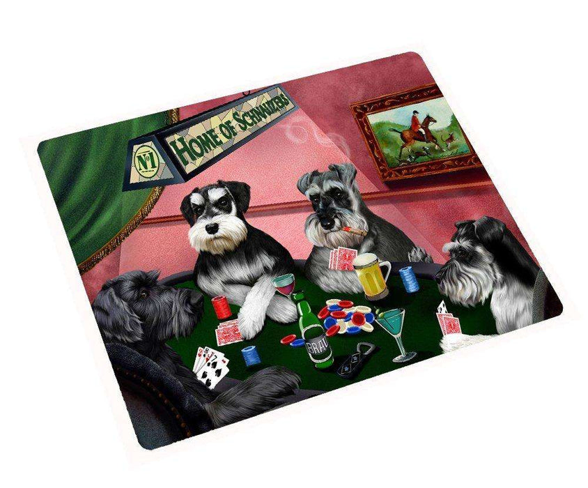 Home of Schnauzers 4 Dogs Playing Poker Large Tempered Cutting Board 15.74" x 11.8" x 5/32"