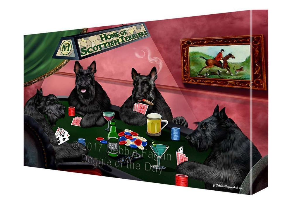 Home of Scottish Terriers 4 Dogs Playing Poker Canvas Wall Art