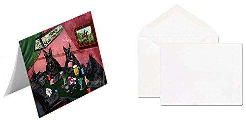Home of Scottish Terriers 4 Dogs Playing Poker Handmade Artwork Assorted Pets Greeting Cards and Note Cards with Envelopes for All Occasions and Holiday Seasons