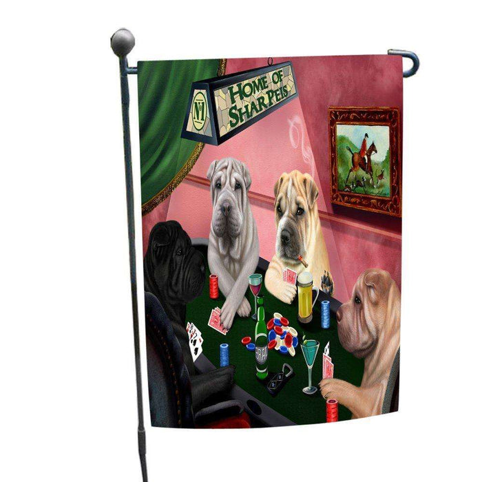 Home of Shar Pei 4 Dogs Playing Poker Garden Flag