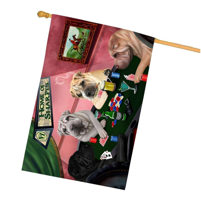 Home of Shar Pei 4 Dogs Playing Poker House Flag