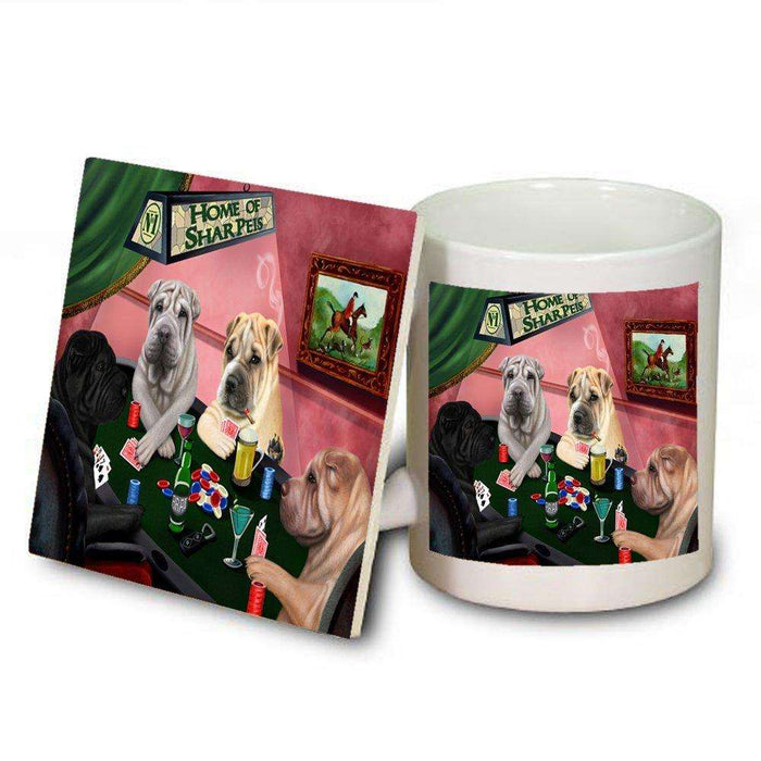 Home of Shar Pei 4 Dogs Playing Poker Mug and Coaster Set