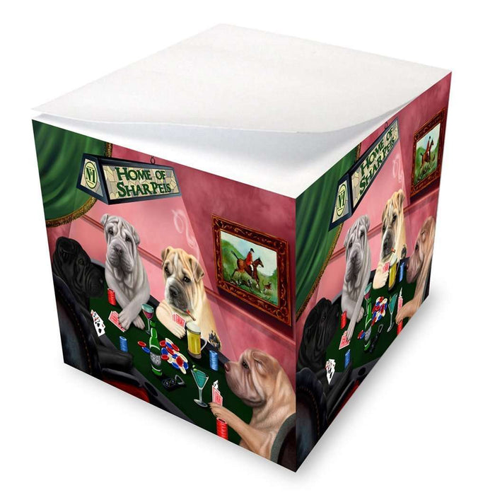 Home of Shar Pei 4 Dogs Playing Poker Note Cube