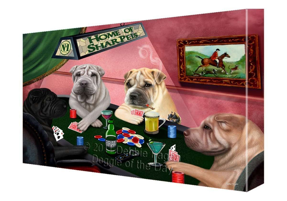 Home of Shar Pei 4 Dogs Playing Poker Painting Printed on Canvas Wall Art Signed