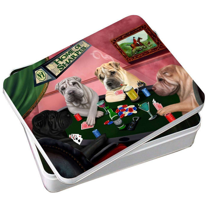 Home of Shar Pei 4 Dogs Playing Poker Photo Storage Tin