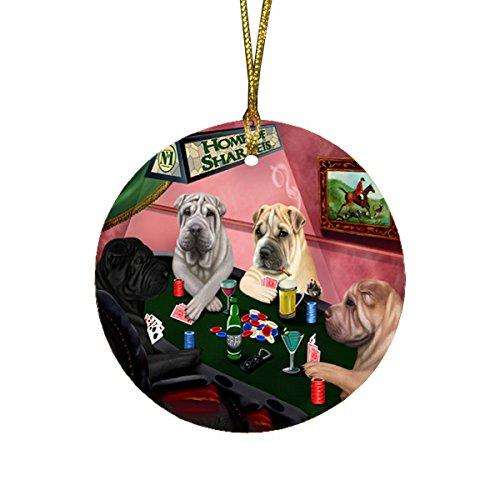 Home of Shar Pei 4 Dogs Playing Poker Round Christmas Ornament