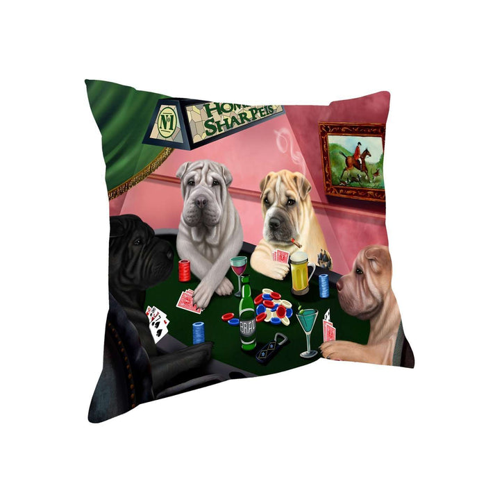 Home of Shar Pei 4 Dogs Playing Poker Throw Pillow