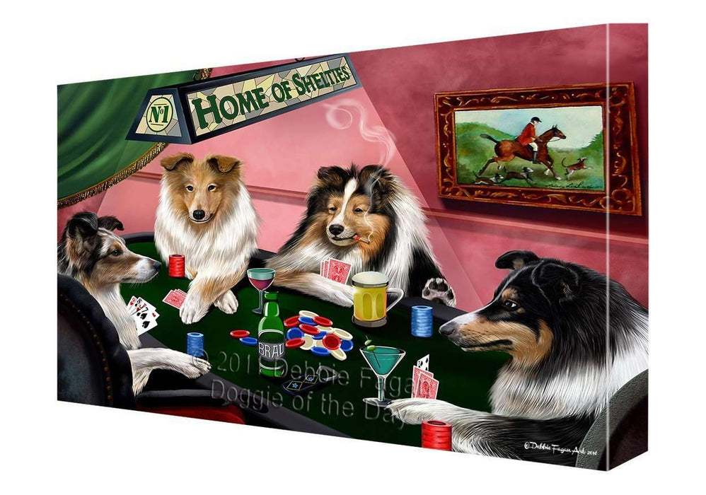Home of Sheltie Dogs Playing Poker Canvas Gallery Wrap 1.5" Inch