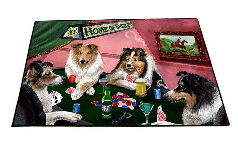 Home of Shelties 4 Dogs Playing Poker Floormat 18" x 24"