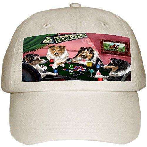 Home of Shelties 4 Dogs Playing Poker Hat Off White