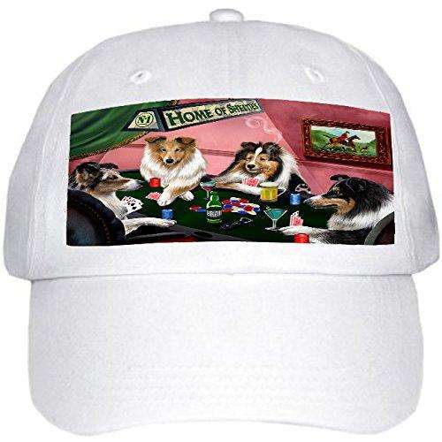 Home of Shelties 4 Dogs Playing Poker Hat White