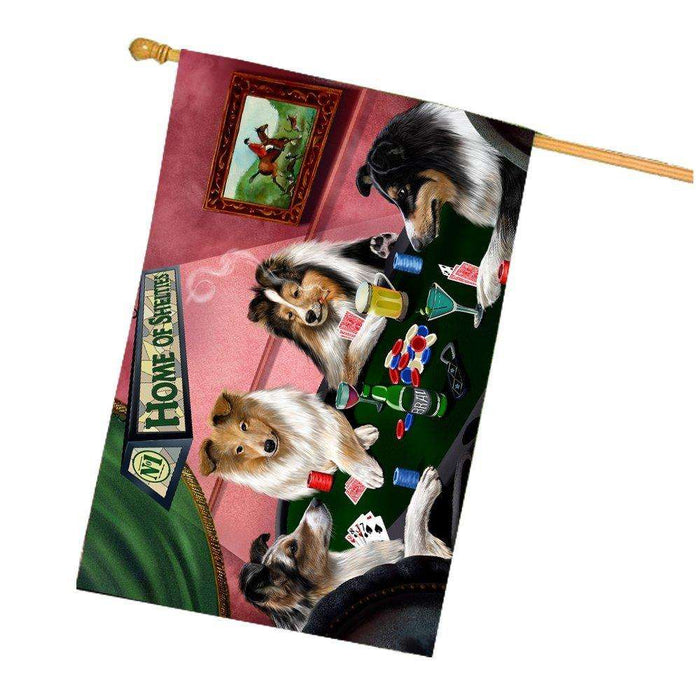 Home of Shelties 4 Dogs Playing Poker House Flag