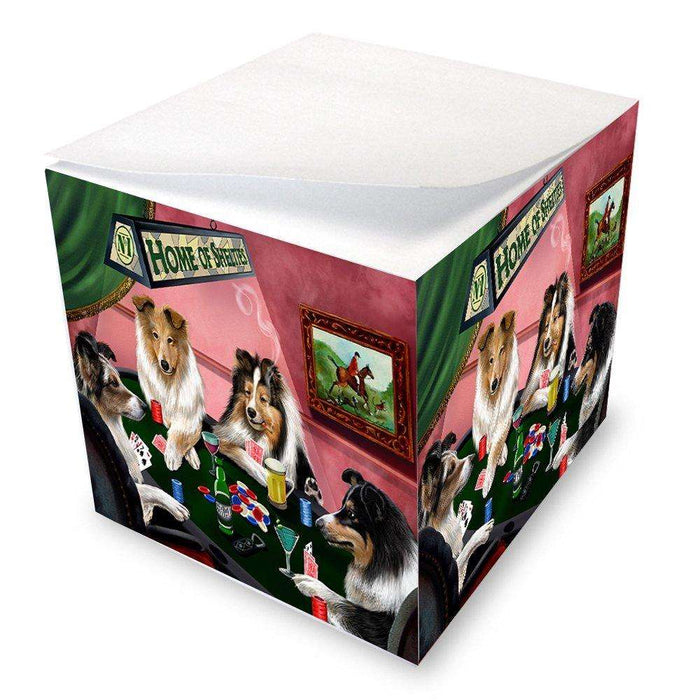 Home of Shelties 4 Dogs Playing Poker Note Cube
