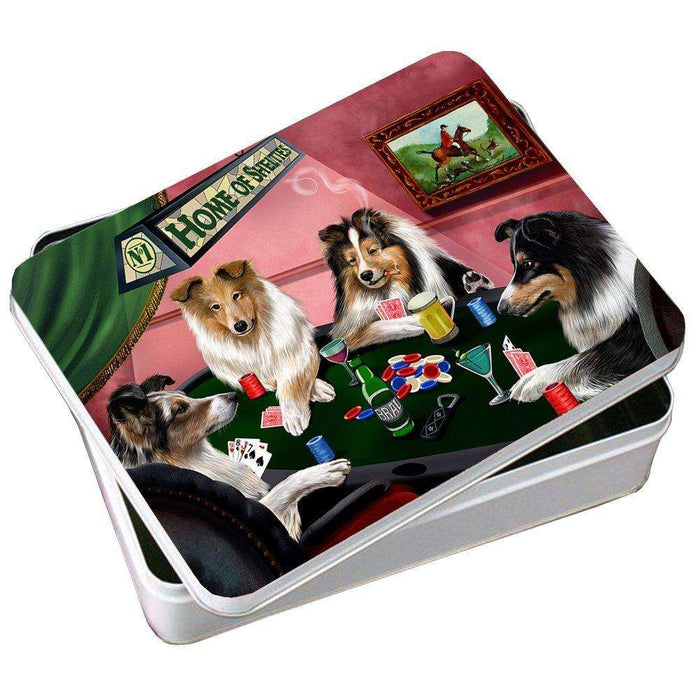 Home of Shelties 4 Dogs Playing Poker Photo Tin
