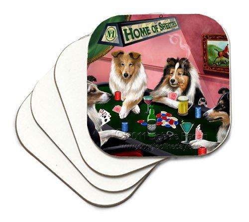 Home of Shelties Coasters 4 Dogs Playing Poker (Set of 4)