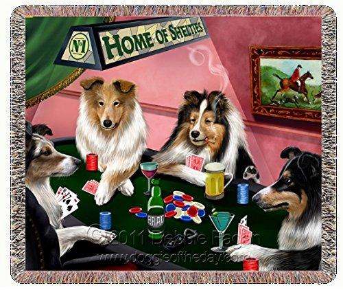 Home of Sheltie's Woven Throw Blanket 4 Dogs Playing Poker 54 x 38
