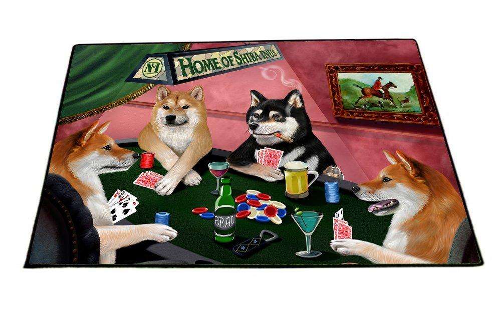 Home of Shiba Inu 4 Dogs Playing Poker Floormat 18" x 24"