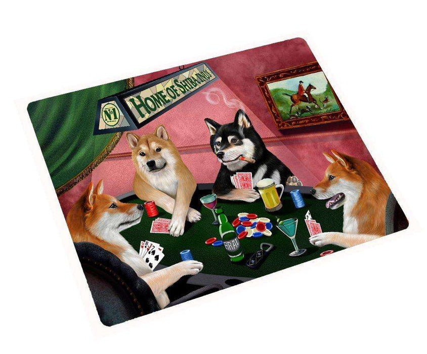 Home of Shiba Inu 4 Dogs Playing Poker Large Tempered Cutting Board 15.74" x 11.8" x 5/32"