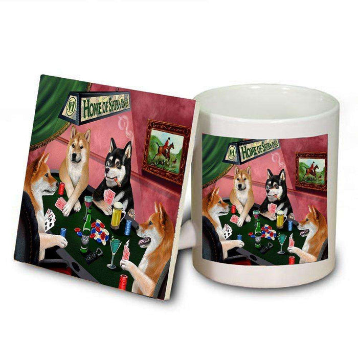 Home of Shiba Inu 4 Dogs Playing Poker Mug and Coaster Set