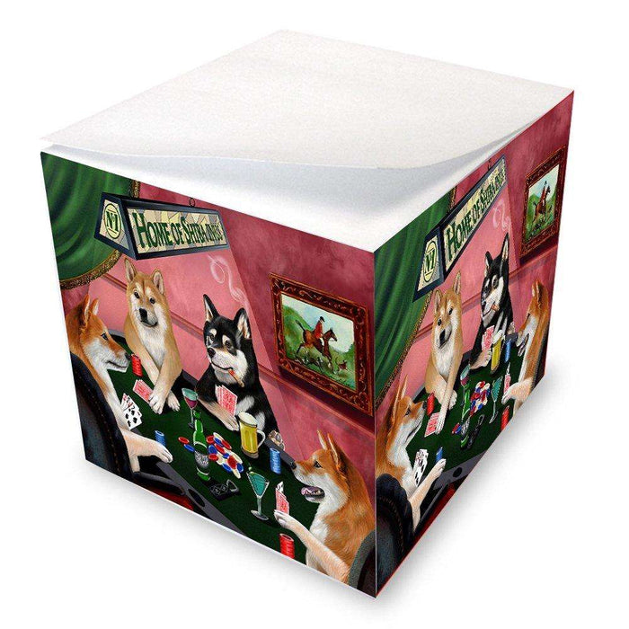 Home of Shiba Inu 4 Dogs Playing Poker Note Cube
