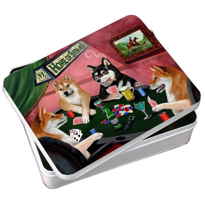 Home of Shiba Inu 4 Dogs Playing Poker Photo Tin