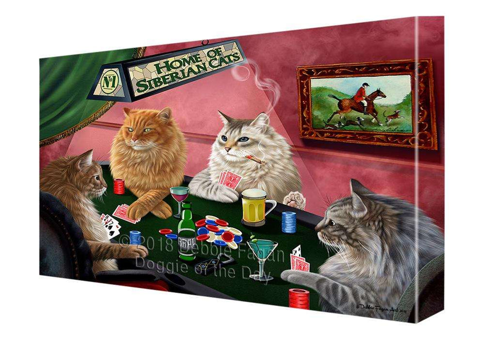 Home of Siberian 4 Cats Playing Poker Canvas Print Wall Art Décor CVS106991