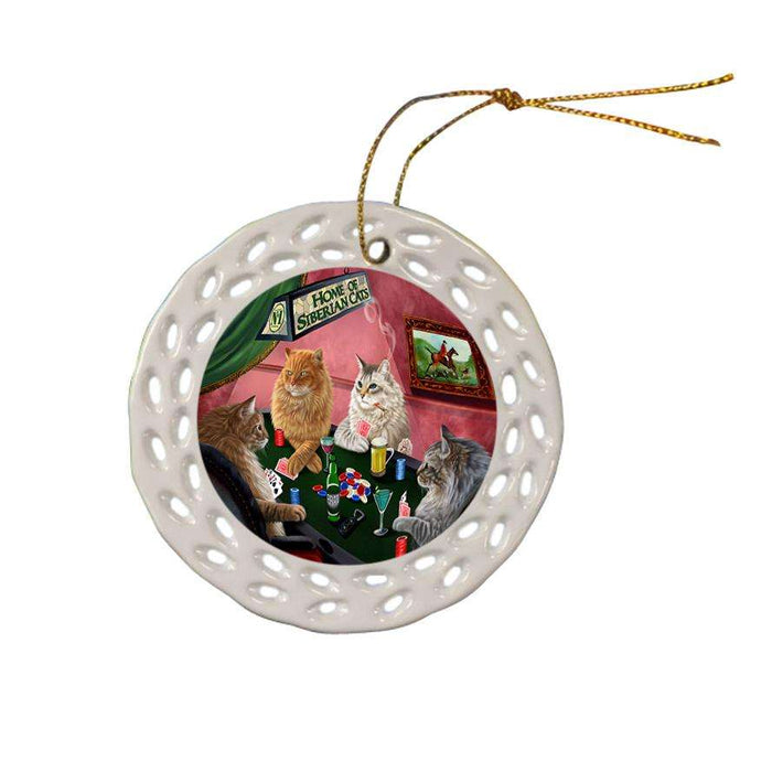 Home of Siberian 4 Cats Playing Poker Ceramic Doily Ornament DPOR54349