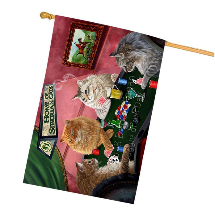 Home of Siberian 4 Cats Playing Poker House Flag FLG54547