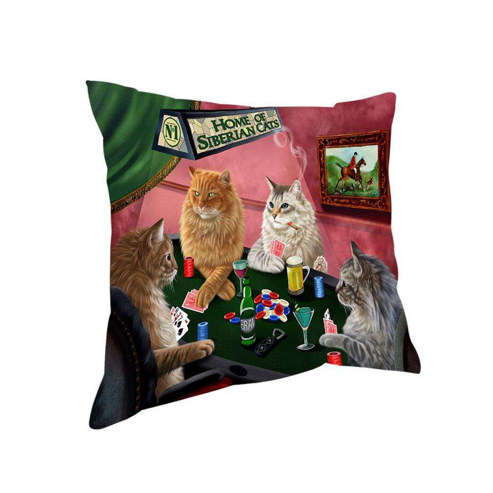 Home of Siberian 4 Cats Playing Poker Pillow PIL74020