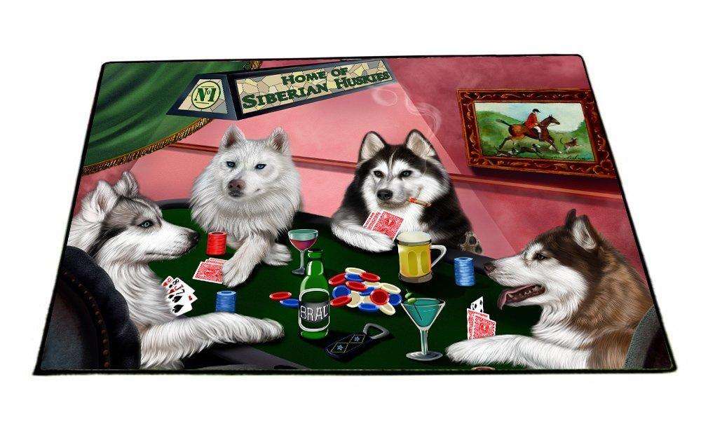 Home of Siberian Huskies 4 Dogs Playing Poker Floormat 18" x 24"