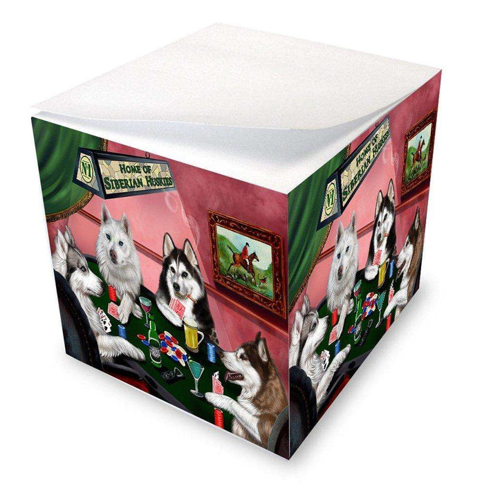Home of Siberian Huskies 4 Dogs Playing Poker Note Cube