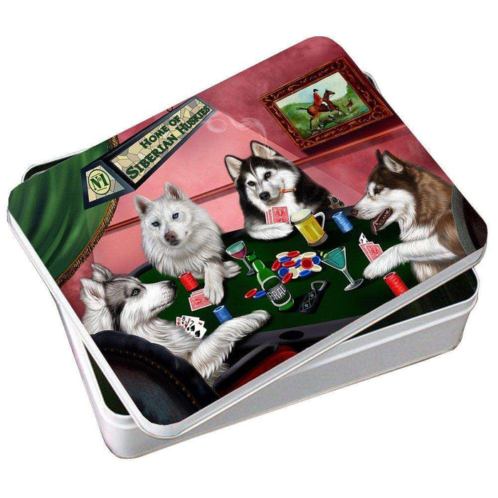 Home of Siberian Huskies 4 Dogs Playing Poker Photo Tin