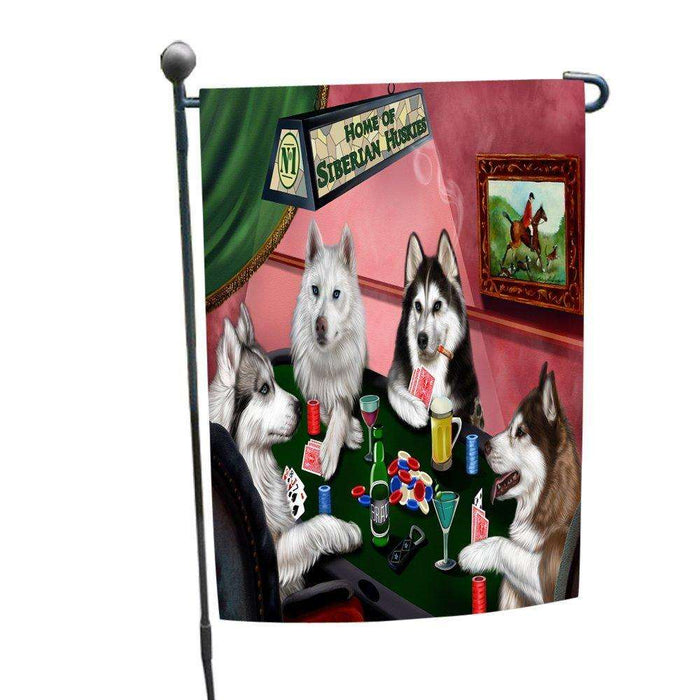 Home of Siberian Husky 4 Dogs Playing Poker Garden Flag