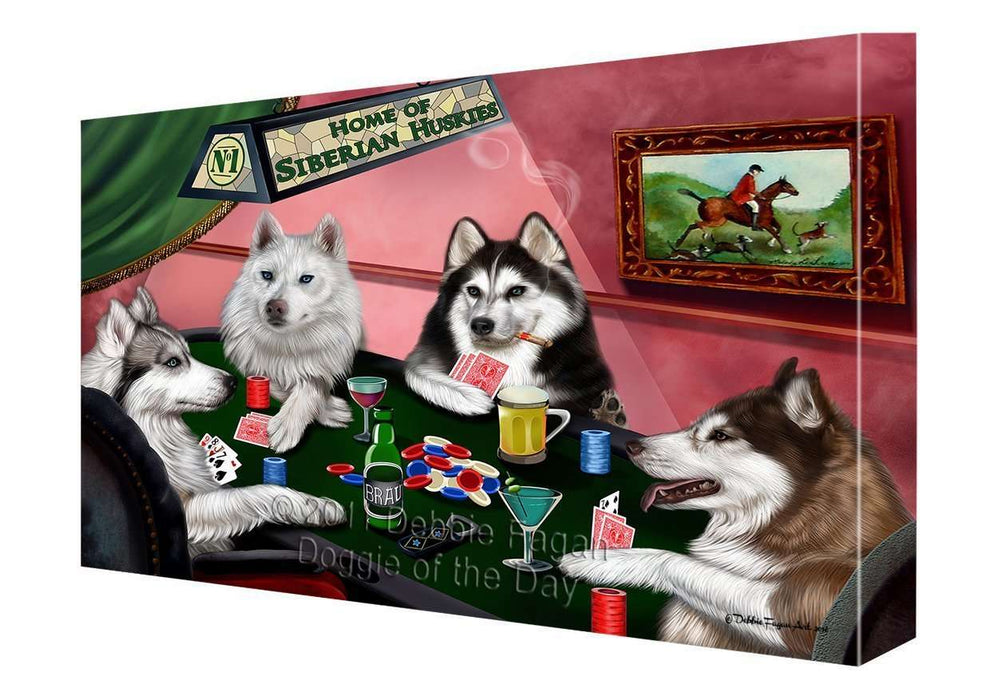 Home of Siberian Husky Dogs Playing Poker Canvas Gallery Wrap 1.5" Inch